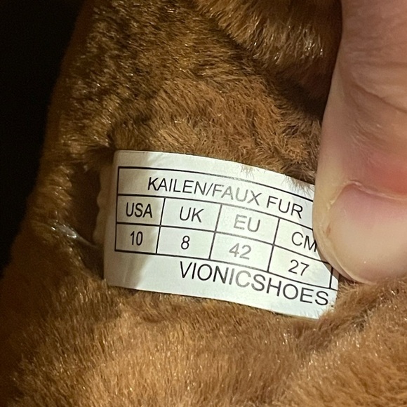 Vionic Kailen Faux Fur Shearling Mules Comfort Orthotic Comfy Fuzzy in Toffee 10 - Picture 12 of 12